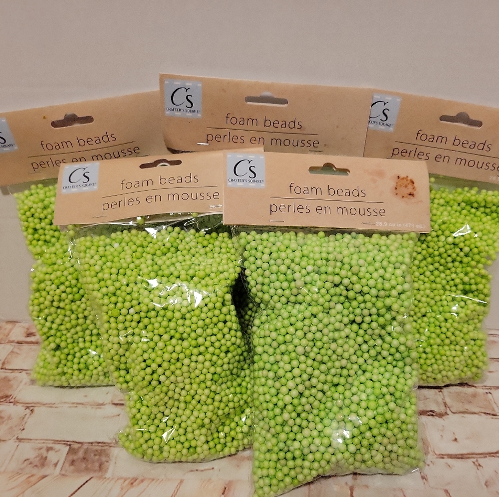 New - Crafter’s Square - Green Foam Beads lot of 5 bags